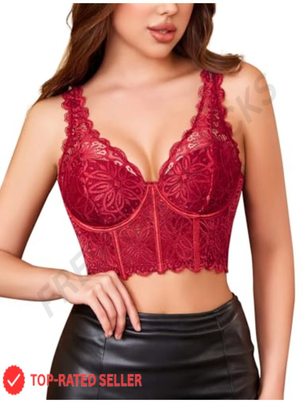 Lace Bralette Underwire Corset Top V Neck Push Up Bustier with Buckle